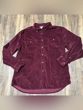 Wrangler Premium Quality Men’s Burgundy Long Sleeve Corduroy Button Up Shirt XL